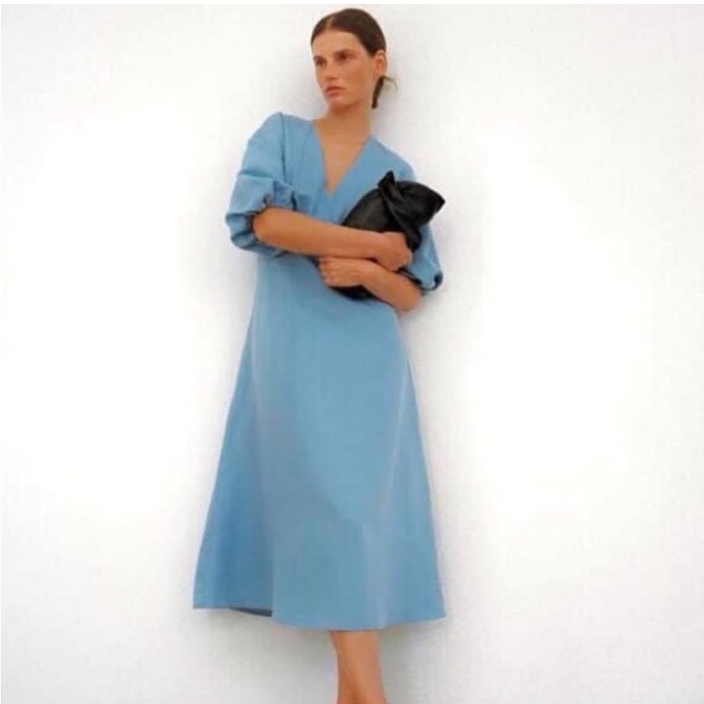 Zara Blue Linen Maxi Dress